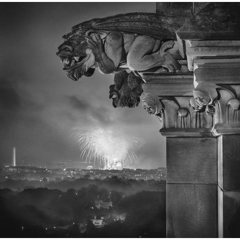 Gargoyles with Fireworks, National Cathedral